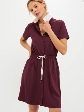 Wine tasting Burgundy Polo Golf Dress with Contrast White Collar
